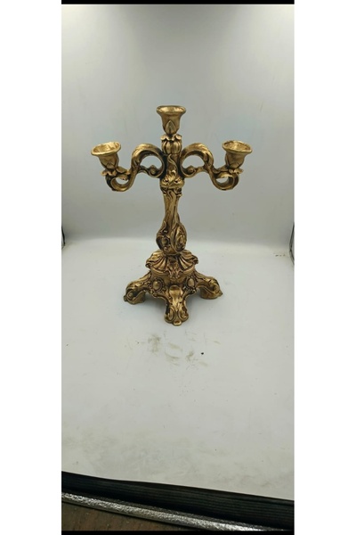 PRENSES DEKOR Üç kollu altın şamdan