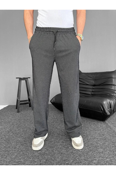 BLACK MODBLACK Vera Su Yolu Striped Pocketed Pants - Black 1217605