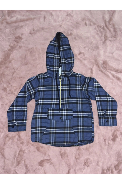 BLACK MODBLACK Ozbay 5-10 Years Old Plaid Half Zipper Kangaroo Pocket Hooded ...