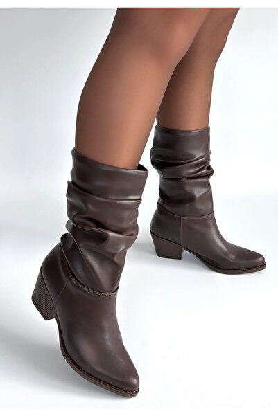 BLACK MODBLACK Ozbay Yior Aci Brown Leather Heel Boots 1152714