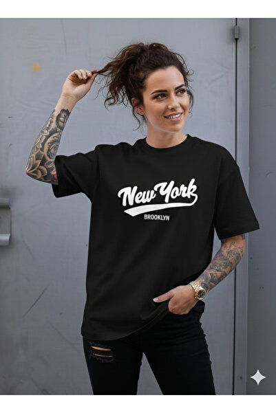 JENOLAN Unisex New York cu imprimeu supradimensionat bumbac 100% 20/1 Comp. b...