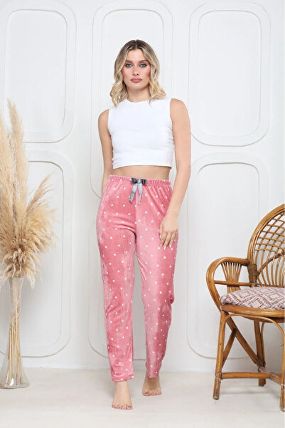 BLACK MODBLACK Ozbay Velvet Pajama Bottoms Pink with White Hearts Ponte Patte...