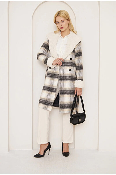 BLACK MODBLACK Ozbay furry plaid coat 1152714