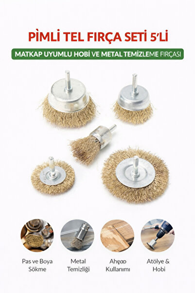 SENBANG Pimli Tel Fırça Seti 5’li – Matkap Uyumlu Hobi ve Metal Temizleme Fır...
