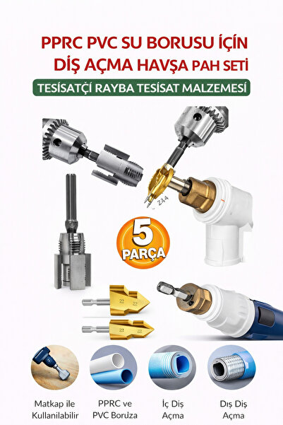 SENBANG PPRC PVC Su Borusu Diş Açma Seti 5 Parça – Havşa Pah Açma Aparatı Tes...