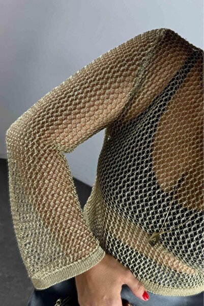 Modamistik Butik File Örgü Gold Simli Bluz