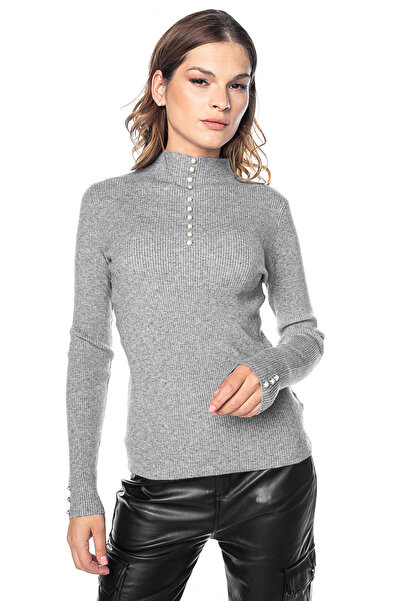 Jolenttine Pearl Turtleneck Sweater, Gray