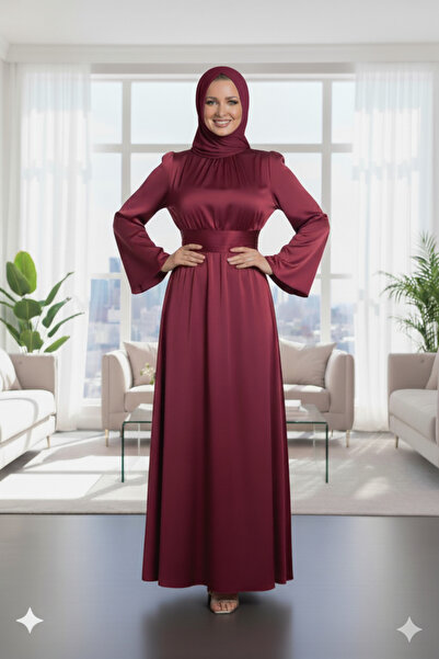 eren büyük beden Rochie de seara din satin cu centura Hijab