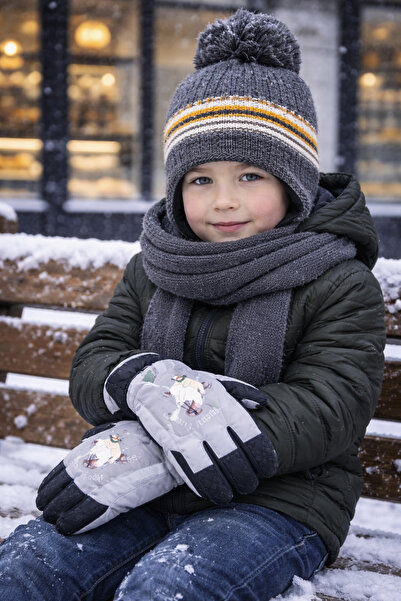 Monkabox Gray Polar Bear Children's Gloves (Protects from the Cold) 7-11 Year...