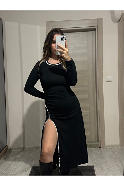 ELA Bİye Detay Maxi Boy Yırtmaçlı Elbise