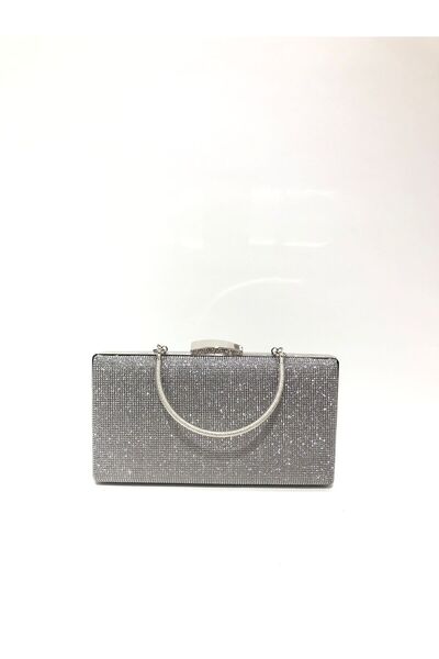 womenacs Platinum Color Big Stone Material Evening Dress Portfolio Clutch Wom...