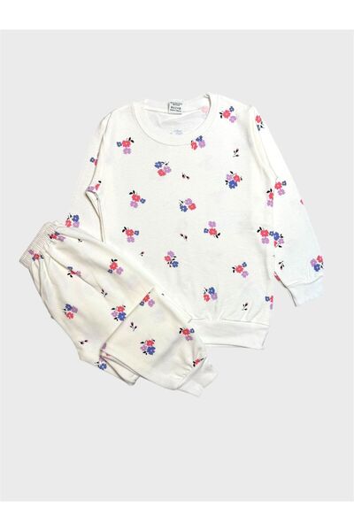 ALİŞ KİDS Girls' White Cotton Fleece-Lined Floral Pattern Long Sleeve Winter ...