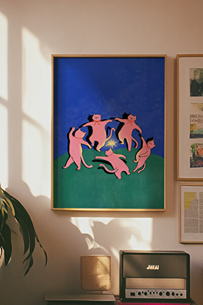 Taranist Kağıt Poster - Dans Eden Kediler İllüstrasyonu - Matisse Kedi