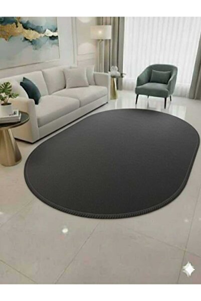 ALTUN CARPET Овален модерен плосък плюшен килим с ресни и неплъзгаща се основ...