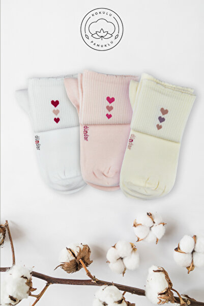 Dündar Kadın 4 Mevsim Renkli Kokulu Pamuklu Dikişsiz 3'lü Soket Çorap Seti