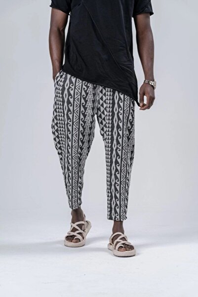 Yasmy Collection Men's Anthracite Gray Pattern Waist Rope Tie-Up Straight Cut...