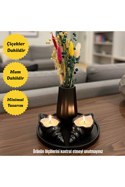 Nigistore Dekoratif 4 Parça Mumlu Vazolu Tepsili Set - Hediyelik Oda Balkon B...