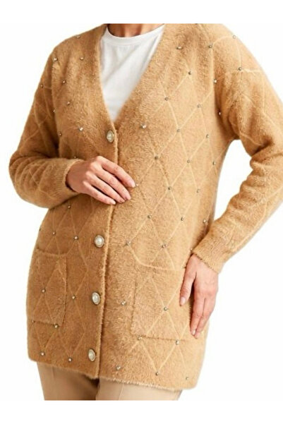 TİRİTEK Tri̇ko Stoned Soft Knitwear Cardigan / Camel