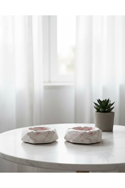 Silver 2'li Mermer Desenli Geometrik Taş Tozu Küllük Seti - Modern Ev & Ofis ...