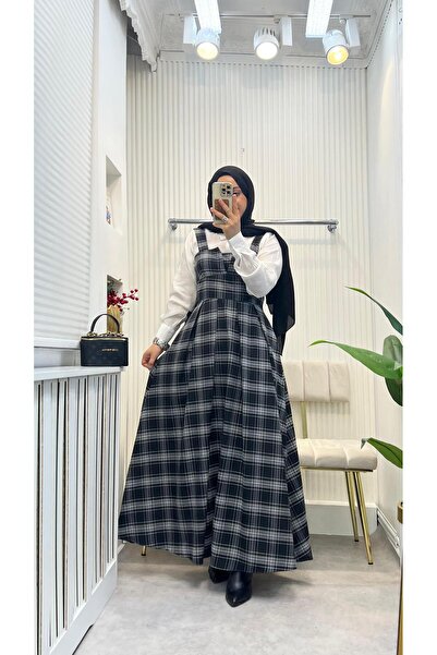 Lovely butik Women's Plaid Patterned Jile Dress with Straps Seasonal Long Jile