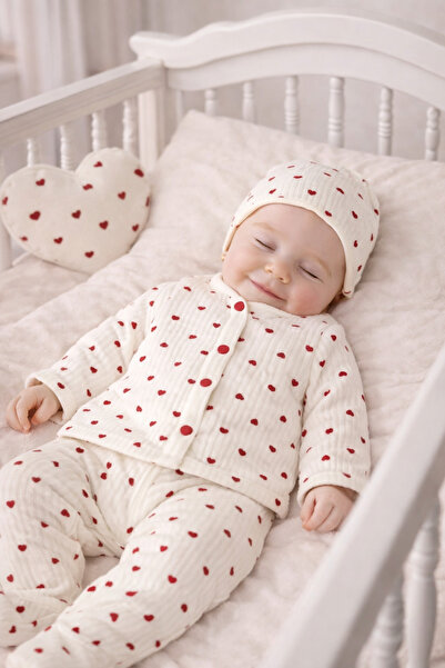 Arin Baby طقم مكون من 5 قطع بنمط قلب أحمر مصنوع من القطن بنسبة 100% للفتيات ح...