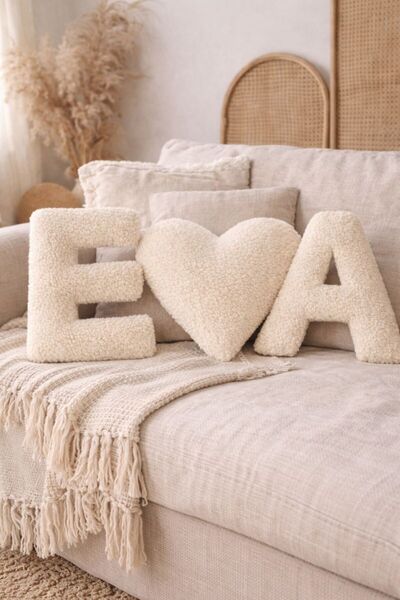 Cherry Bloom Cotton Sevgililer Günü Hediye 2'li Harf ve Kalp Yastık 25 cm