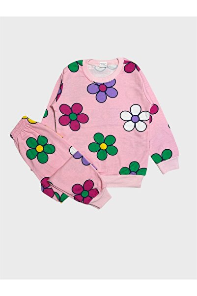 tusem butik homewear Girl's Cotton Fleece-Lined Pink Daisy Flower Patterned L...