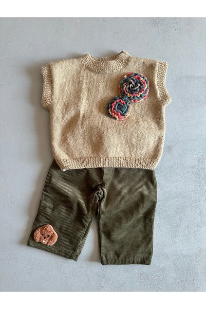 Purdy Plum Hand Knitted Floral Children's Sweater