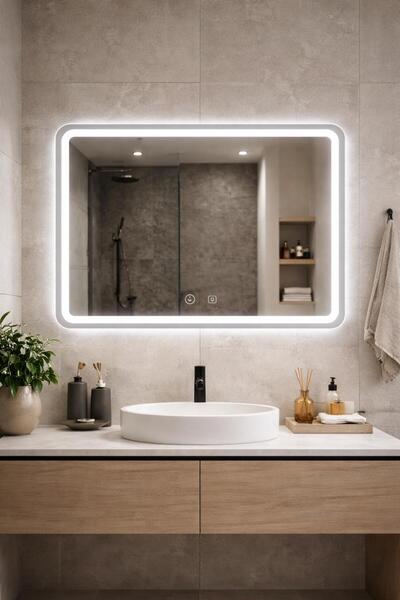 CG HOME Buğu Önleyici 80x60 LED Kanallı Ayna Işıklı Banyo Aynası – Dokunmatik...