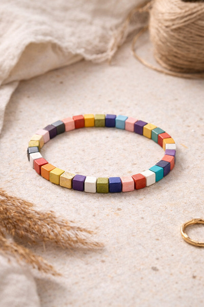 Handmade 2’li Küçük Kare Renkli Tahta Bileklik