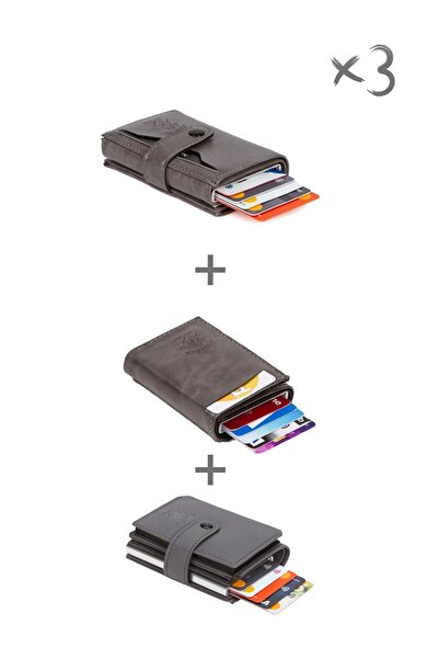 Newish Polo Men's Gray Mechanical Card Holder and Wallet, 3 Pieces