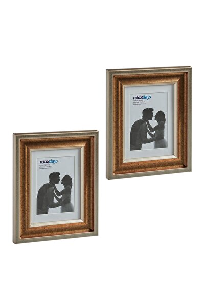 Relaxdays Set of 2 photo frames, for wall/table, 13x18, gold, plastic/glass