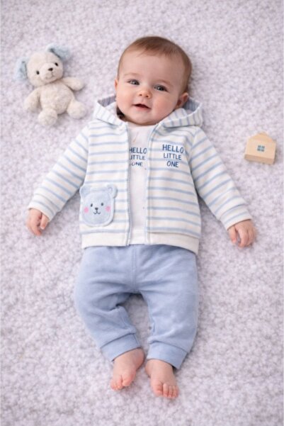 Superbaby Set 3 piese Juutalux cu dungi – hanorac, pantaloni și jachetă din b...