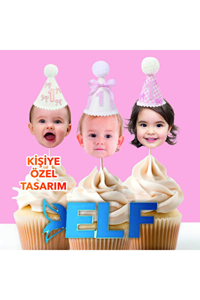 ELF REKLAM Kişiye Özel Kürdan Cupcake Doğum Günü Süsü (10Adet)