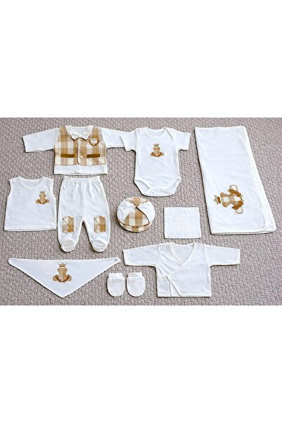 MİLAYS LİFE HOME COLLECTİON Baby Boy 0-3 Months 100% Organic Crowned Bear Emb...