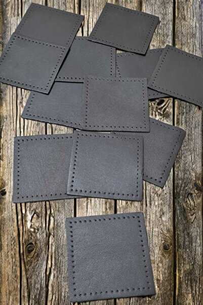 ELİS Hakiki (GERÇEK) Dikilebilir Telalı Kare Parça Deri Koyu Gri 8x8 Cm 12 Adet
