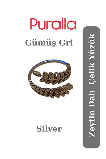 Puralia Olive Branch Adjustable Steel Ring - Silver Gray (Silver)