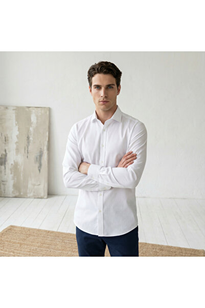 YusayTr Slim Fit Long Sleeve Cotton Hidden Button Collar Oxford Shirt