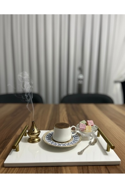 BZT Home El Yapımı Modern Seramik Şık Kahve&Sunum Tepsisi 30x20x1.2cm