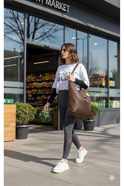 H&D COLLECTİON Brown Stylish Designed Foldable Grocery & Shopping Bag