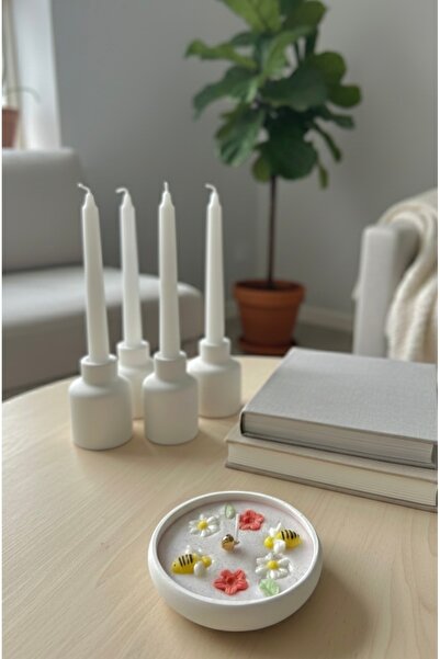 Handmade Arı Ve Papatyalar Temalı Kase Mum - Arkadaşa Sevgiliye Hediye Mum