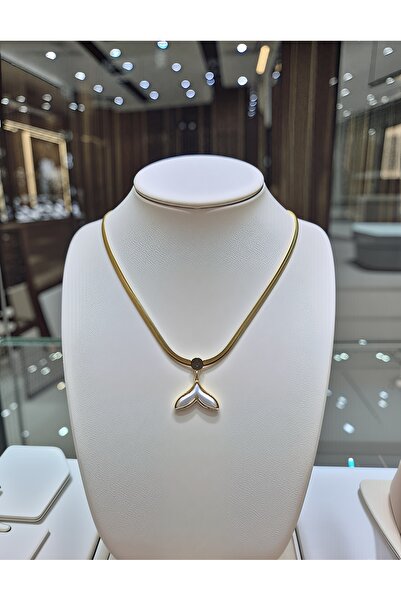 Jadem Gold قلادة زيركوم على شكل ذيل السمكة من الفولاذ المقاوم للصدأ