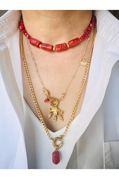 DEVİ fashion Coral Natural Stone Separate Combination Necklace