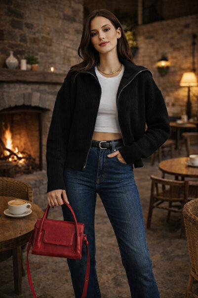 pepule Women's Turn-Down Collar Colorful Oversized Knitwear Cardigan