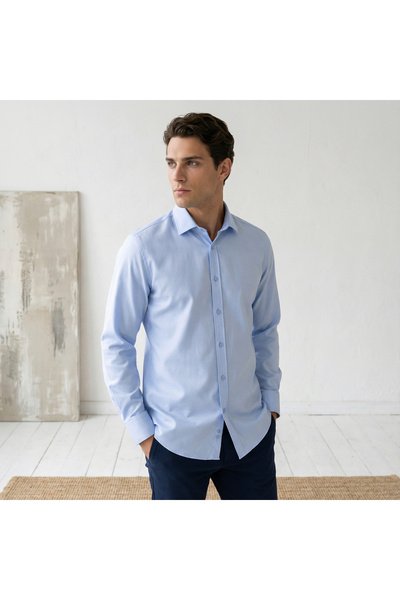 YusayTr Slim Fit Long Sleeve Cotton Hidden Button Collar Oxford Shirt