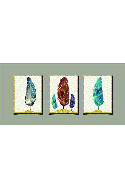M&H Quality 3-Piece Mdf Painting Set 20X30 cm Uv Printing Gold Detailed Feath...