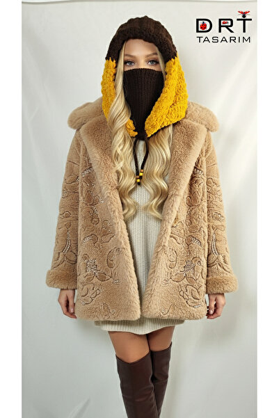 drt tasarım Hooded Balaklava Yellow Brown Neck Gaiter - Hooded Cowl