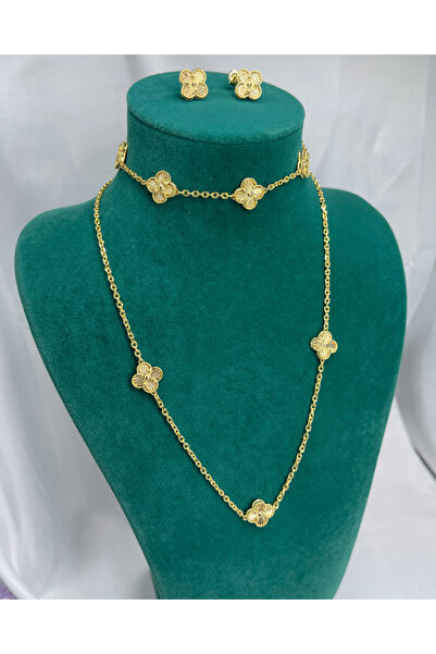 Amora Perla Jewelry 925 Ayar Gümüş Yonca Model Kolye & Bileklik & Küpe Seti –...