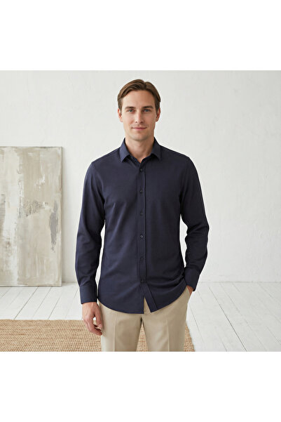 YusayTr Slim Fit Long Sleeve Cotton Hidden Button Collar Oxford Shirt