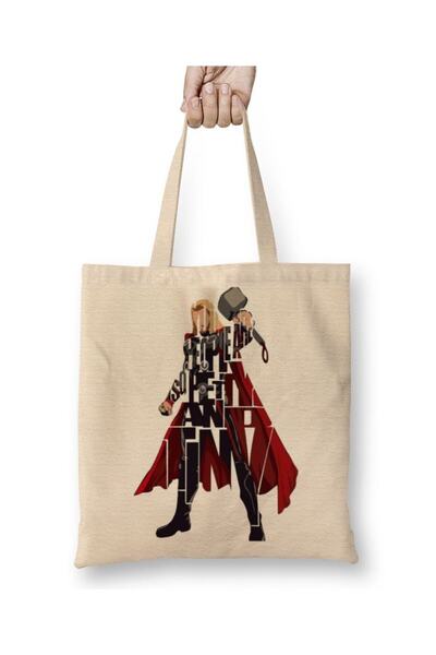 Toyaso حقيبة تسوق من القماش الأبيض من Thor Typography بمقبض طويل وحقيبة للشاطئ